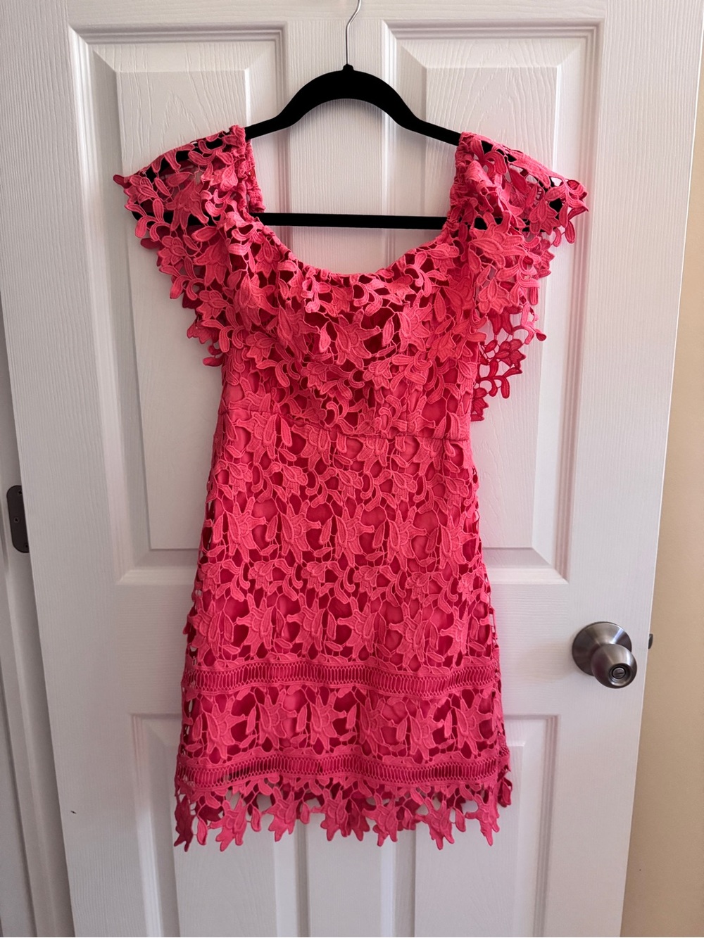 ASTR Pink Floral Lace Off-Shoulder Dress